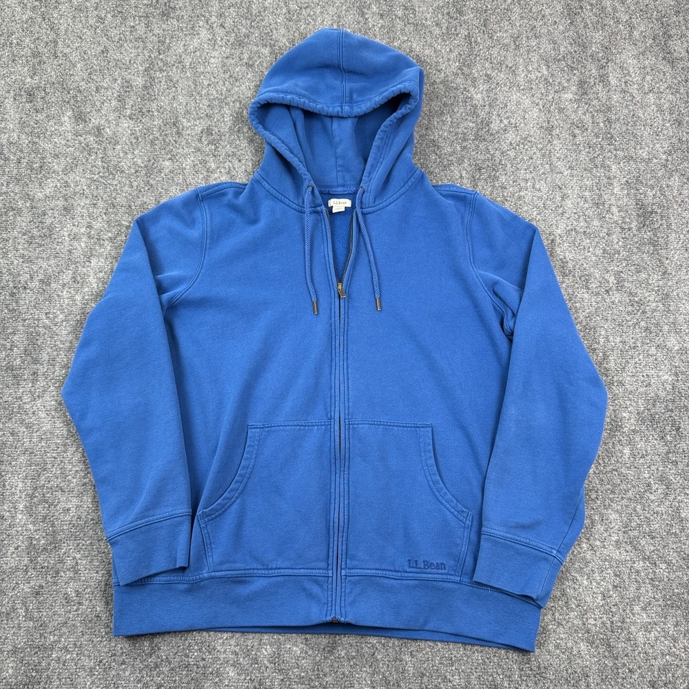 L.L.Bean Mens Full Zip Hoodie XL Blue‎ Fleece Lined Sweatshirt Cotton Blend